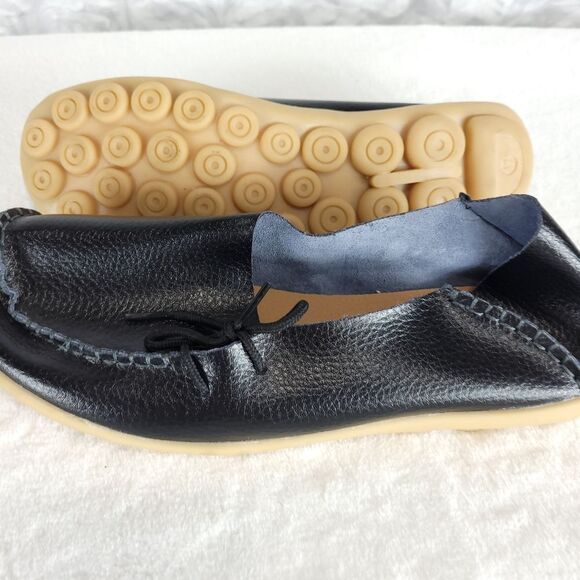 SOCOFY women navy leather driving Moccasin Loafers slip on european 42 - Picture 8 of 9